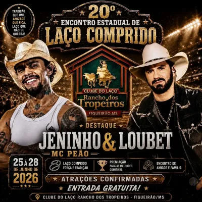 Imagem da notícia Figueirão se prepara para receber um dos maiores encontros de laço comprido de MS com prêmios e show de Loubet e Jeninho